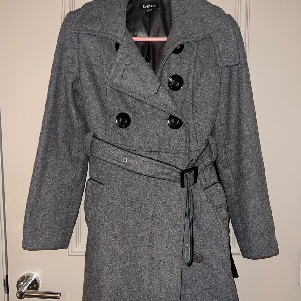 Bebe Heather Gray Double-Breasted Trench Coat - EXCELLENT CONDITION